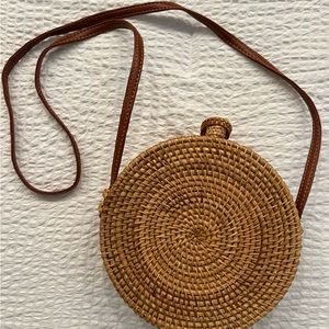 Brown Circle Woven Crossbody Purse
